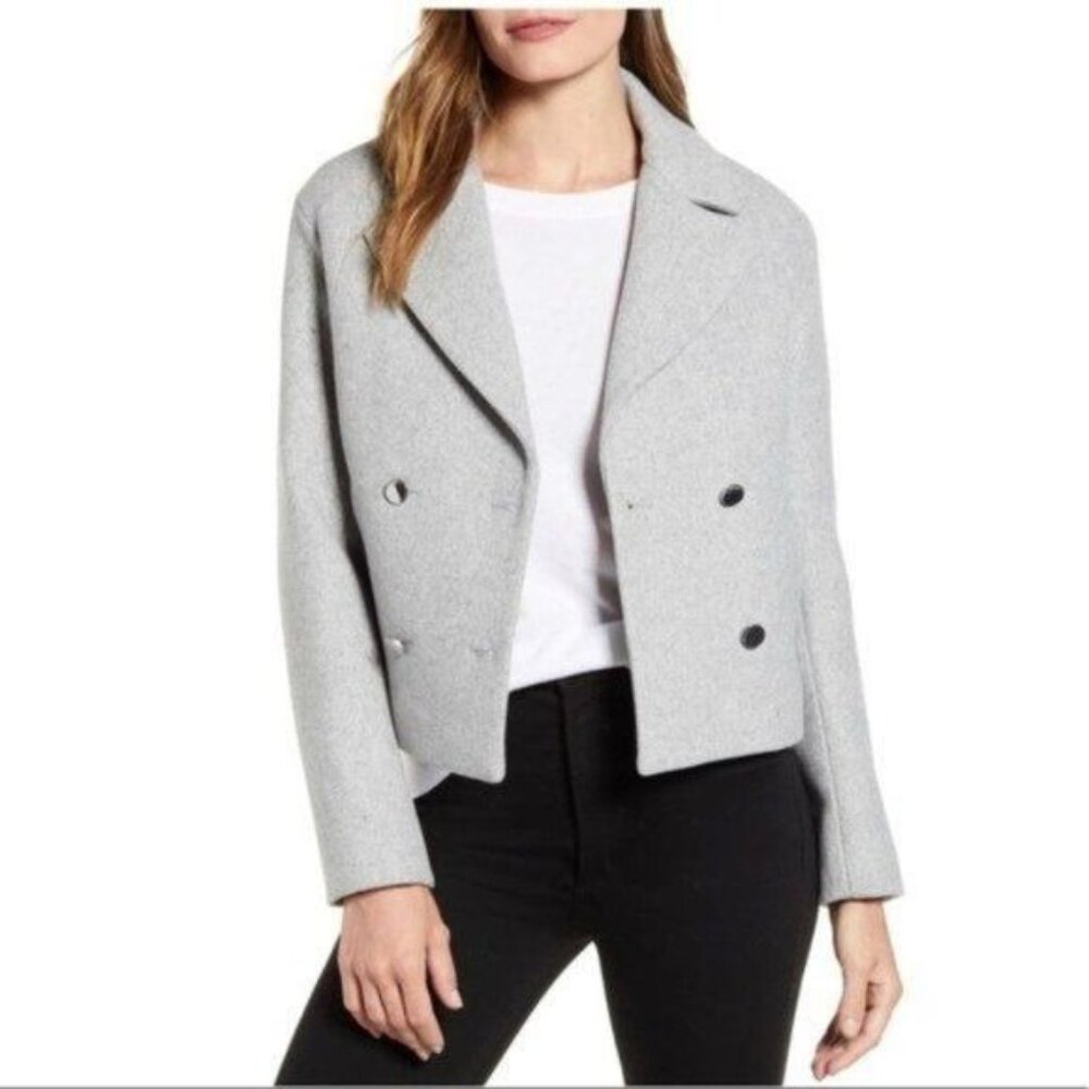 Ted Baker London Agneta Double Breast Crop Jacket in Light Gray Size 6 NWT